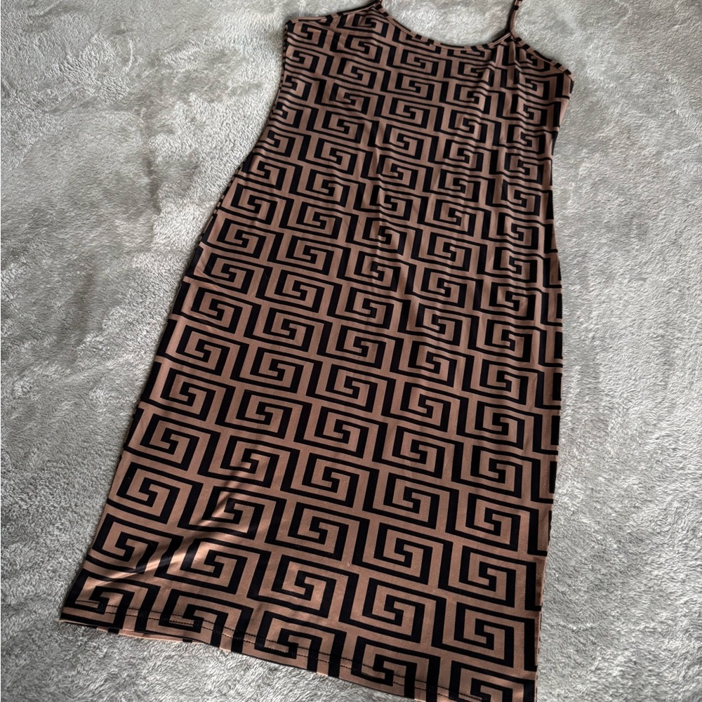 Geometric Patterned Brown and Black Dress